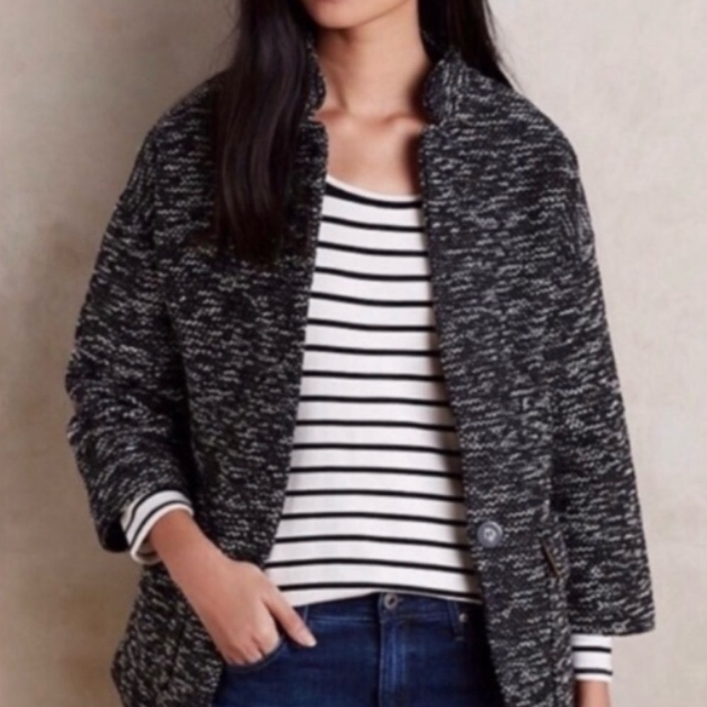 Anthropology Elevenses Women's Minka Grey Tweed Jacket Sweater Coat